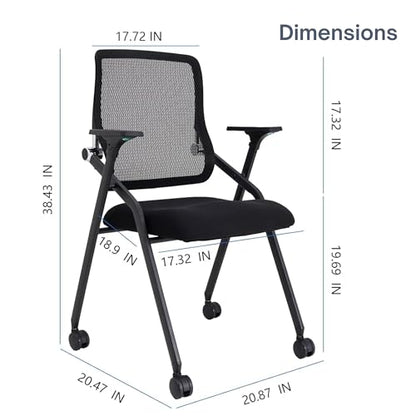 Updated Conference Room Chairs, Folding Office Desk Chair with Lumbar Support and Sliding Armrest with Casters, Stackable Office Guest Chairs & Reception Chairs, 4 Pack Black - color: Black, size: 4 Pack