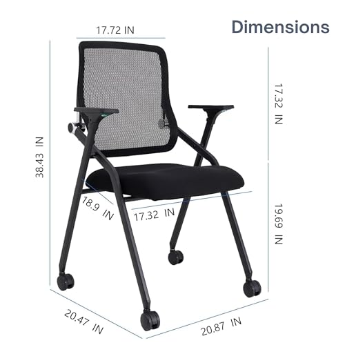 Updated Conference Room Chairs, Folding Office Desk Chair with Lumbar Support and Sliding Armrest with Casters, Stackable Office Guest Chairs & Reception Chairs, 6 Pack Black - color: Black, size: 6 Pack