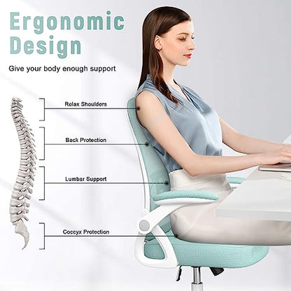 naspaluro Home Office Desk Chair Mid Back with Adjustable Height Green | Comfy Ergonomic Chair with Flip-Up Arm and Lumbar Support, Breathable Mesh Swivel Computer Chair for Study Working Teacher - color: Green