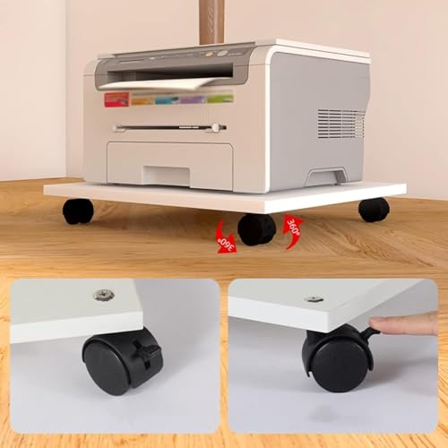 Printer Shelf Stand Under Desk Printer Stand with 4 Caster Wheels Office Movable Printer Copier Stand CPU Holder White Rolling Plant Rack Tray Printer Carts & Stands - size: 59*34cm
