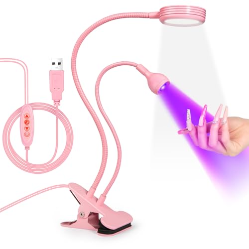 AORAEM UV LED Nail Lamp, Double-Headed Flash Cure Light, Pink | Curing Light for Gel Nails with Portable Gooseneck and Clamp, for Professional and Home DIY Salon - color: Gooseneck-Pink