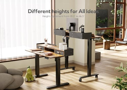 Claiks Standing Desk with Drawers & Wheels, 2 Height Shelf 48" Rustic Brown - color: Rustic Brown, size: 47.2×23.6