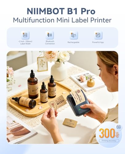 NIIMBOT B1 Pro Label Maker with 1 Label, 300 DPI Thermal Label Printer | Bluetooth Label Maker Machine for Home Office Small Business Organization, for DIY Crafts, Scrapbook, Photos, Meomo, Blue - color: Blue, style: Label Maker with 1 Roll Label