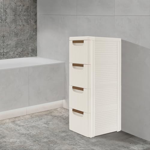 4 Drawer Storage Cart, Slim Rolling Organizer Cart with Wheels, Under Desk Plastic Dresser, Narrow Bathroom Cabinet, Skinny Mobile Shelf Unit, Removable Drawers, Space Saving Design, 16.5" L x 7.5" W