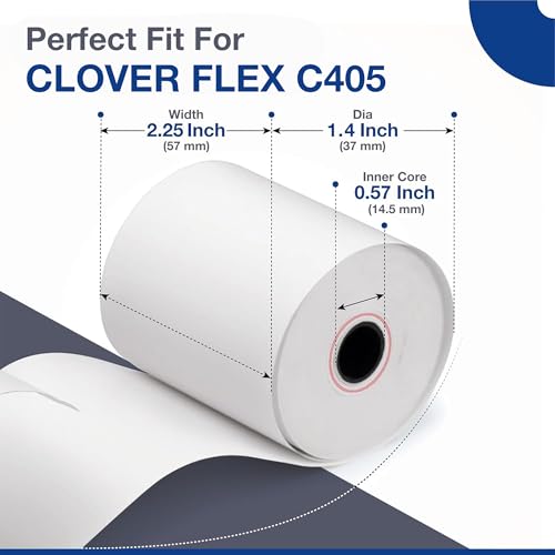 Thermal Paper Rolls Compatible for Clover Flex C401, C403, C405-30 Rolls | 2.25 inch x 50ft - BPA Free
