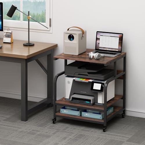 Fannova Extra Large 3D Printer Stand Table with Adjustable Storage Shelf | 25.6"x23.6"x30.9", Heavy Duty Industrial Wheels, 25mm Heavy-Gauge Steel Tube, Home Office Printer Furniture, Rustic Brown - color: Rustic Brown, size: 25.6"W x 23.6"D x 30.9"H