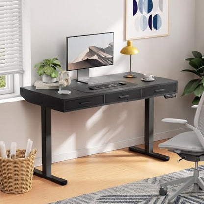 HUANUO Electric Standing Desk with Drawers, C-Clamp Mount Compatible, 40 x 22 Inch Height Adjustable Sit Stand Desk, Fabric Drawers, Home Office Stand Up Desk with 4 Custom Height Settings, Black - size: 40" X 22"