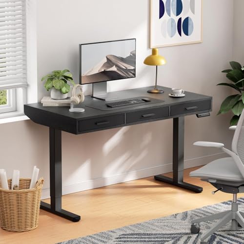 HUANUO Electric Standing Desk with Drawers, C-Clamp Mount Compatible, 40 x 22 Inch Height Adjustable Sit Stand Desk, Fabric Drawers, Home Office Stand Up Desk with 4 Custom Height Settings, Black - size: 40" X 22"