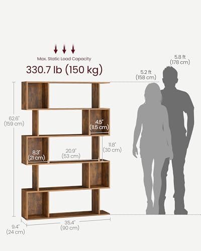 VASAGLE 5-Tier Bookcase, Open Storage, 35.4 x 9.4 x 62.6 Inches - color: Rustic Brown, style: 5-Tier (35.4"W)