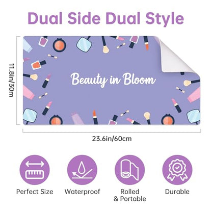 Dual-Sided Waterproof Synthetic Leather Makeup Mat for Desk, Makeup Station, Crafts, Multi-Use Scratch & Stain Resistant Surface Protector Pad for Vanity, Desktop, Craft Table (Purple Cartoon) - color: Purple Cartoon