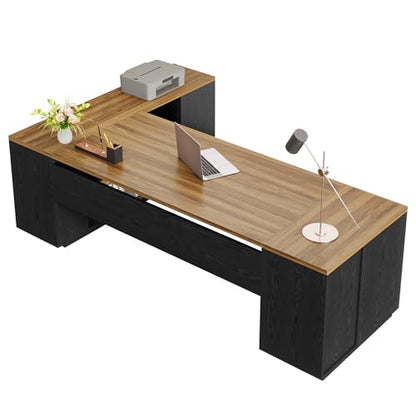 Tribesigns 85.8-Inch L-Shaped Executive Desk, Warm Brown & Black - color: Warm Brown & Black