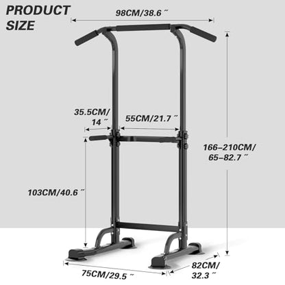 soges Power Tower Pull Up Bar Station, Free Standing Pull Up Rack Dip Station for Home Gym, Height Adjustable Home Strength Training Fitness Workout Equipment - color: Black