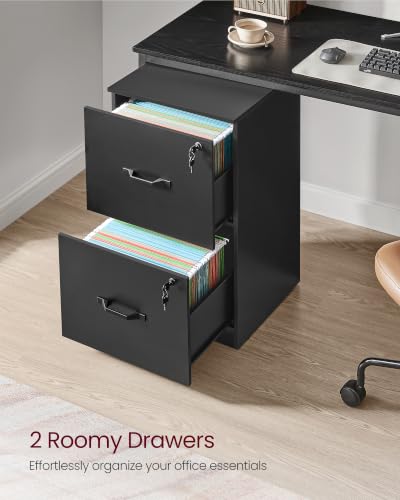 VASAGLE 2 Drawer File Cabinet with Locks, for A4, Letter Sized Documents - color: Ink Black, size: 2 Drawers