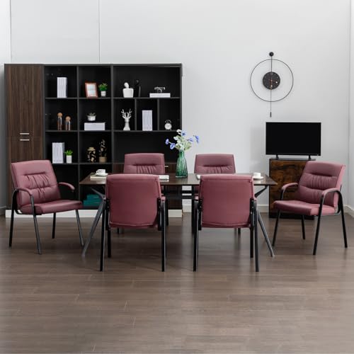 Big&Wide Office Guest Reception Chairs Set of 4, Conference Room Chairs Waiting Room Chairs, Modern Leather Office Desk Chair No Wheels - color: Burgundy, size: 4 Pack