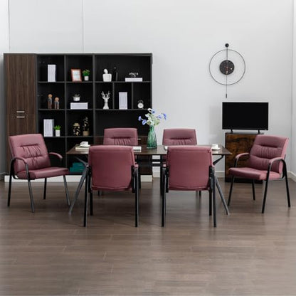 Big&Wide Office Guest Reception Chairs Set of 4, Conference Room Chairs Waiting Room Chairs, Modern Leather Office Desk Chair No Wheels - color: Burgundy, size: 4 Pack