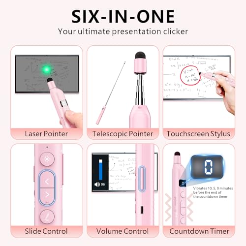 N21 Bluetooth Presentation Clicker for PowerPoint with Retractable Pointer - color: Pink - Green Pointer