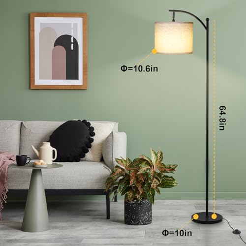 LALISU Standing Floor Lamp for Living Room, Linen Shade Floor Lamp, Black - color: Black