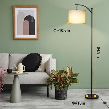 LALISU Standing Floor Lamp for Living Room, Linen Shade Floor Lamp, Black - color: Black