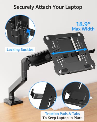 MOUNTUP Laptop Stand for Desk, 2-in-1 Monitor Mount with Laptop Tray Holds 2.2-22lbs, Adjustable Laptops Arm Mount for Max 17" Notebook & 32" Monitor, Laptops Desk Arm with Clamp/Grommet - size: Single, style: Without Pole