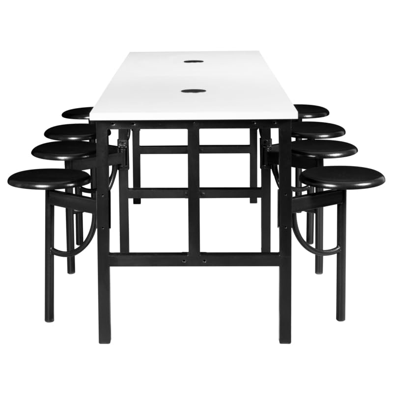 Romig Endure Standing Height Collaborative Table and Chair Set with 8 Pull-Out Swivel Stools, Dry Erase Whiteboard Top, Built-in Power Outlets and USB Charging, Classroom Training Table - color: White, size: 8 Seater