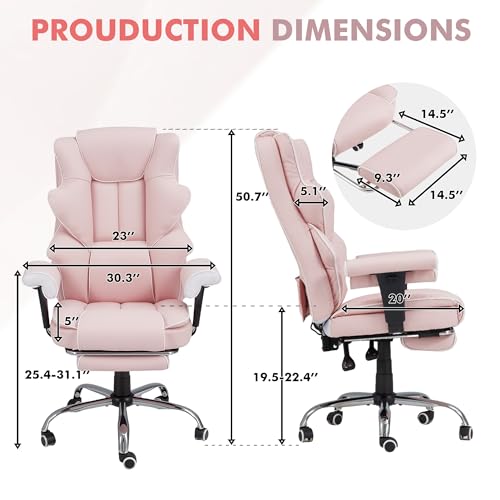 HOMREST Heated Massage Executive Office Chair with Foot Rest, Pink - color: Pink