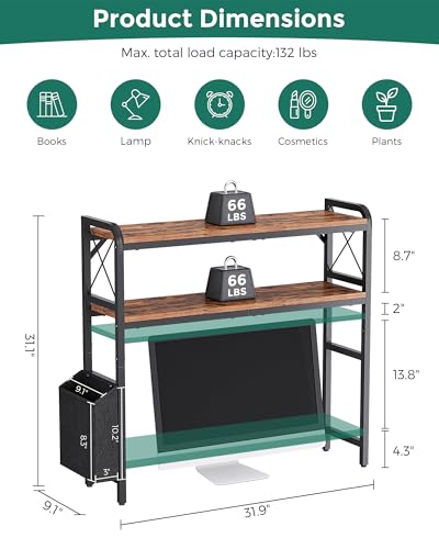 Desk Hutch Dorm with Adjustable Shelves and Side Pockets - color: Rustic Brown