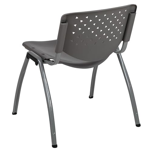 EMMA + OLIVER Home and Office Gray Plastic Stack Chair with Perforated Back | Powder Coated, 880 LBS. Weight Capacity - color: Grey