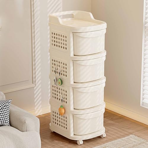 4 Drawers Storage Cart, Narrow Plastic Dresser, Rolling Organizer Cart for Office Classroom Bedroom Bathroom Art Craft Supplies, Mobile Slim Utility Cart on Wheels - size: 4 layers