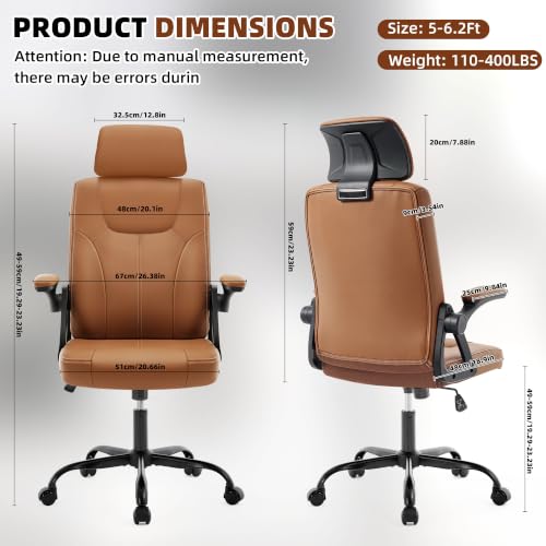 Leather Office Chair,Executive Ergonomic Desk Chair for Home Office, Brown - color: Brown