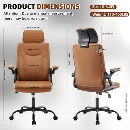 Leather Office Chair,Executive Ergonomic Desk Chair for Home Office, Brown - color: Brown
