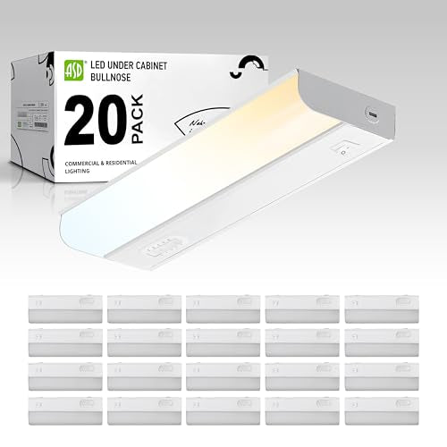 ASD LED Under Cabinet Lighting Hardwired, 9 Inch 4W 2700K-5000K Selectable, 337LM, CRI90+, Direct Wire Linkable Under Counter Lights for Kitchen, Dimmable Under Cabinet Lights, White, UL, 20 Pack - color: 9 Inch White, size: 20 Pack
