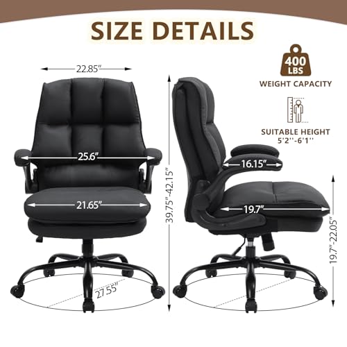 Comfy Office Chair Soft and Double Cushioned Ergonomic Computer Desk Chair | Suitable for Long Hours Executive Office Chair with Flip-up Armrests and Height Adjustment for Home Office Black - color: Black