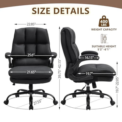Comfy Office Chair Soft and Double Cushioned Ergonomic Computer Desk Chair | Suitable for Long Hours Executive Office Chair with Flip-up Armrests and Height Adjustment for Home Office Black - color: Black