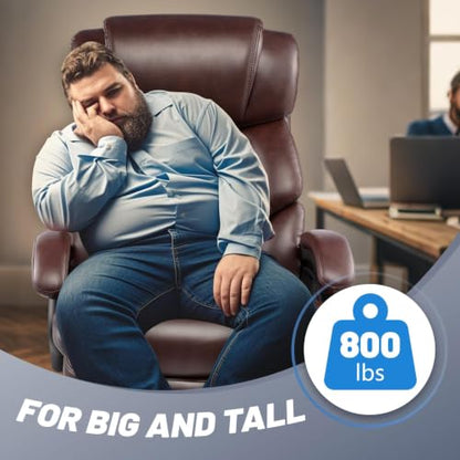 800LBS Big and Tall Office Chair for Heavy People, Heavy Duty Executive Chair with High Back, Extra Wide Seat and Adjustable Lumbar, Large Computer Desk Chair Comfortable for Home Office - color: Brown