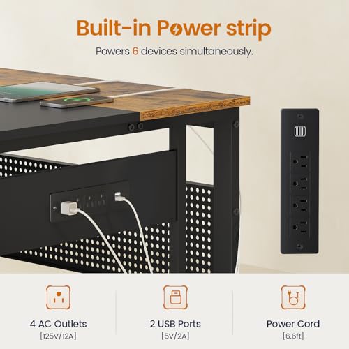 UPOSOJA 71" L Shaped Executive Desk, Office Desk with Storage Drawers - color: Brown, size: 2 Drawers