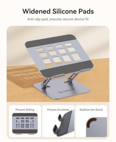 ORICO Ergonomic Laptop Stand for Desk, Height Adjustable Aluminum Laptop Stand Riser, Foldable Computer Holder for MacBook Neo, Air, Pro, Dell XPS, HP, Lenovo, Fits Devices up to 17" (ST11, Gray) - color: Gray