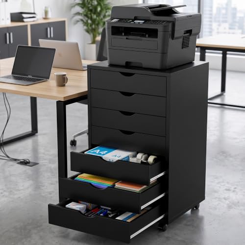 7 Drawer Office Storage Cabinet, Rolling File Cabinet for Office, Black - color: Black, size: 15.75"D x 18.74"W x 34.25"H(7 Drawers)