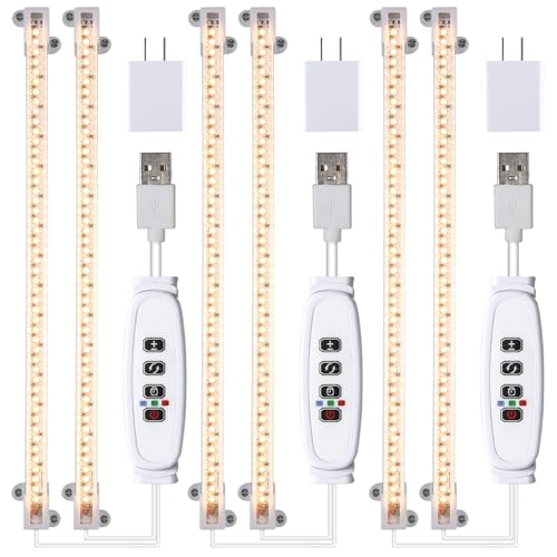 Hywyimlait 13 Inches Strip Growing Lamp for Indoor Plants, 3500K Full Spectrum LED Grow Light Strips with Auto ON/Off, 3/9/12H Timer & 10 Dimmable Levels for Green House Succulent (2 Head×3 Pack) - color: 3500K Warm, size: 13Inch 2 Strip 3 Pack