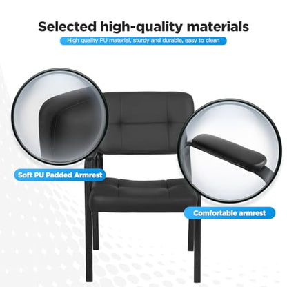 FDW Office Guest Chair Reception Chair Waiting Room Chairs with Padded Armrest PU Leather for Home Office Reception Meeting Room Chair Lobby No Wheels, Black (2, Black)