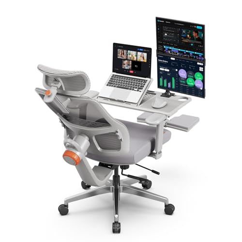 Newtral Ergonomic Office Chair, Auto-Following Lumbar Support Desk Chair with Footrest (Grey, 5D Headrest +Laptop Tray) - color: Grey, size: 5D Headrest +Laptop Tray