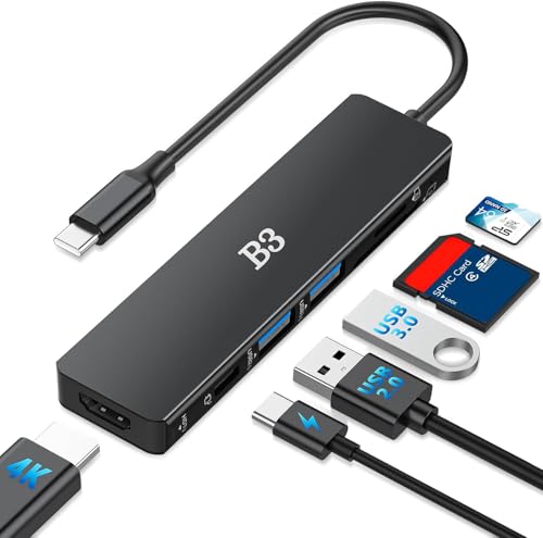 USB C Hub 6-in-1 Multi-Port Adapter with 4K@60Hz HDMI, 100W PD, 2 USB A Data Ports, and SD/TF Card Reader – Aluminum Type-C Hub for MacBook Air/Pro M1/M2, iPhone, Surface Go, XPS, iPad, Black - color: Black
