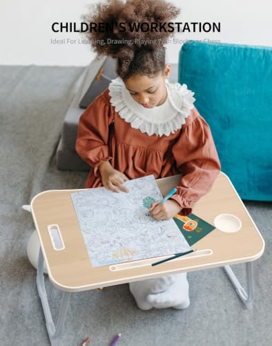 ZEAPTAC Foldable Lap Desk, Bed Desk, Bed Table & Laptop Stand w/Cup Holder - color: Maple