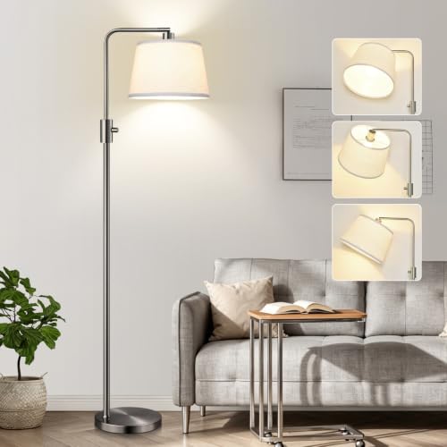 Nintiue 【Upgraded】 Dimmable Floor Lamp, 1000 Lumens LED Edison Bulb Included, Brushed Nickel Arc Floor Lamps for Living Room Modern Standing Lamp Tall Lamps for Living Room Bedroom - color: Brushed Nickel-Linen Shade