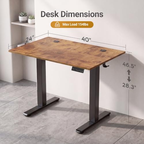 Claiks Electric Standing Desk, 40x24 Inch, Rustic Brown - color: Rustic Brown, size: 40 Inch