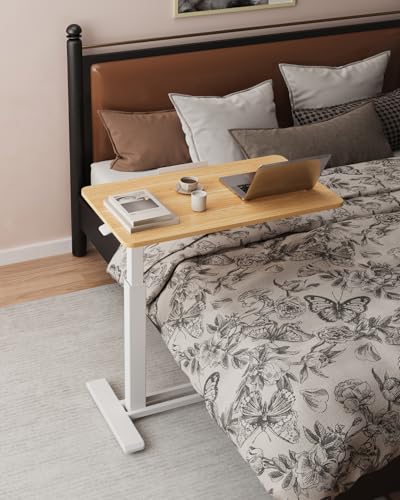 FLEXISPOT H7 PRO 90° Tiltable Mobile Overbed Table with Pneumatic Lift,28'' | Full foldable bedside table with adjustable desktop for laptop, Rolling Computer Cart and bed sofa.27.6" W x 15.7" D,Maple - color: Maple, size: 28x16