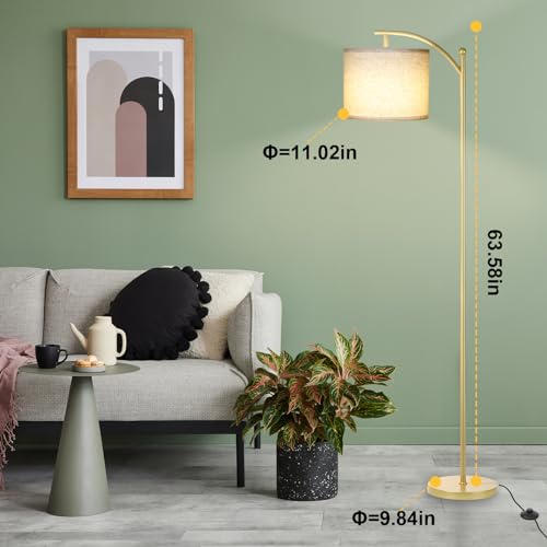 LALISU Standing Floor Lamp for Living Room, Linen Shade Floor Lamp, Gold - color: Gold