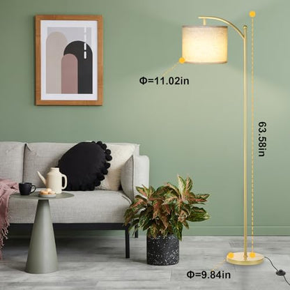 LALISU Standing Floor Lamp for Living Room, Linen Shade Floor Lamp, Gold - color: Gold