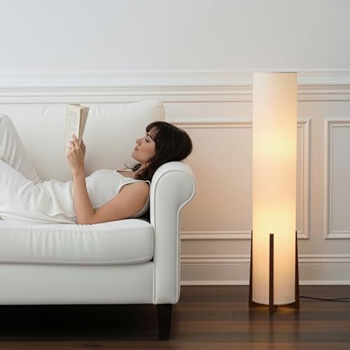 Brightech Parker Paper Lantern Floor lamp, 48 Inch Tall Lamp with Wood Frame, Asian Design for Bedroom, Decorative Tower Shade Lamp for Living Rooms & Offices, Great Living Room Décor