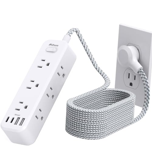 10FT Power Strip, 13-in-1 Long Extension Cord with Multiple Outlets with 9 Wide Spaced Outlets and 4 USB Ports, Flat Plug Wall Mount Charging Station for College Dorm Room Essentials, Office, White - color: White, size: 10FT