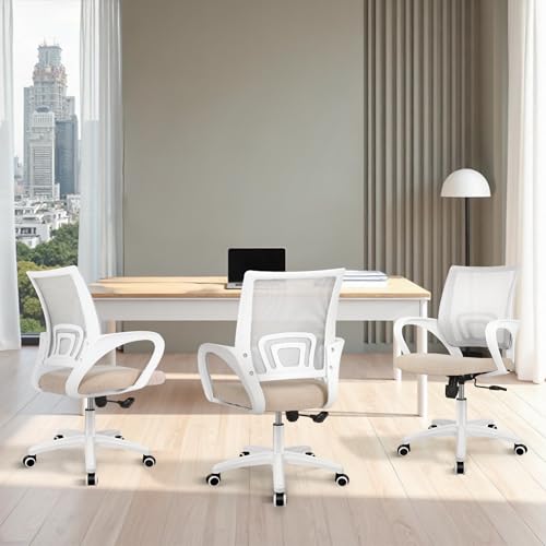 ETONEX Office Chair with Ergonomic Mid Back Cushion Lumbar Support Adjustable Swivel Rolling Computer Gaming Desk Chair Comfy Mesh Seat Wheels Home Executive Use (1, Beige) - color: Beige
